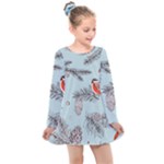 Christmas birds Kids  Long Sleeve Dress