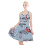 Christmas birds Halter Party Swing Dress 