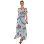 Christmas birds Off Shoulder Open Front Chiffon Dress