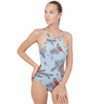 Christmas birds High Neck One Piece Swimsuit