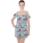 Christmas birds Ruffle Cut Out Chiffon Playsuit