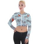 Christmas birds Long Sleeve Cropped Velvet Jacket