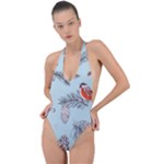 Christmas birds Backless Halter One Piece Swimsuit