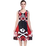 Emo Skull V-Neck Midi Sleeveless Dress 