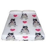 Little Husky With Hearts Fitted Sheet (Queen Size)