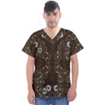 Folk flowers print Floral pattern Ethnic art Men s V-Neck Scrub Top