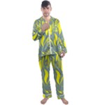 Folk flowers print Floral pattern Ethnic art Men s Long Sleeve Satin Pajamas Set