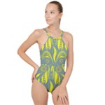 Folk flowers print Floral pattern Ethnic art High Neck One Piece Swimsuit