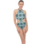 Abstract geometric design   geometric fantasy   Halter Side Cut Swimsuit