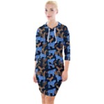 Blue Tigers Quarter Sleeve Hood Bodycon Dress