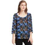 Blue Tigers Chiffon Quarter Sleeve Blouse