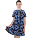 Blue Tigers Short Sleeve Shoulder Cut Out Dress 