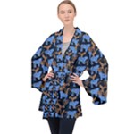 Blue Tigers Long Sleeve Velvet Kimono 
