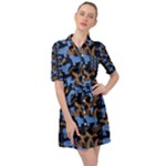 Blue Tigers Belted Shirt Dress