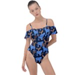 Blue Tigers Frill Detail One Piece Swimsuit