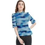 Blue Waves Abstract Series No5 Frill Neck Blouse