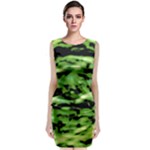 Green  Waves Abstract Series No11 Sleeveless Velvet Midi Dress