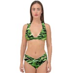 Green  Waves Abstract Series No11 Double Strap Halter Bikini Set