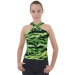 Green  Waves Abstract Series No11 Cross Neck Velour Top