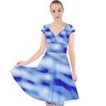 Blue Waves Abstract Series No10 Cap Sleeve Front Wrap Midi Dress