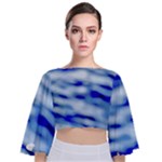 Blue Waves Abstract Series No10 Tie Back Butterfly Sleeve Chiffon Top