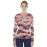 Pink  Waves Abstract Series No6 V-Neck Long Sleeve Top