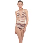 Pink  Waves Abstract Series No6 Halter Front Plunge Swimsuit