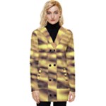 Yellow  Waves Abstract Series No10 Button Up Hooded Coat 