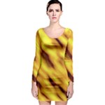 Yellow  Waves Abstract Series No8 Long Sleeve Bodycon Dress