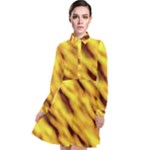 Yellow  Waves Abstract Series No8 Long Sleeve Chiffon Shirt Dress