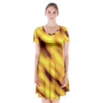 Yellow  Waves Abstract Series No8 Short Sleeve V-neck Flare Dress