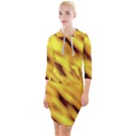 Yellow  Waves Abstract Series No8 Quarter Sleeve Hood Bodycon Dress