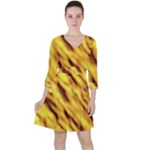 Yellow  Waves Abstract Series No8 Quarter Sleeve Ruffle Waist Dress