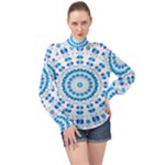 Digital Sky High Neck Long Sleeve Chiffon Top