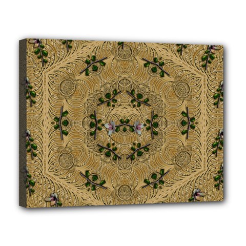 Wood Art With Beautiful Flowers And Leaves Mandala Canvas 14  x 11  (Stretched) from ArtsNow.com