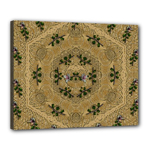 Wood Art With Beautiful Flowers And Leaves Mandala Canvas 20  x 16  (Stretched) from ArtsNow.com
