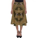 Wood Art With Beautiful Flowers And Leaves Mandala Perfect Length Midi Skirt
