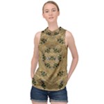 Wood Art With Beautiful Flowers And Leaves Mandala High Neck Satin Top