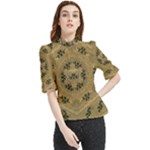 Wood Art With Beautiful Flowers And Leaves Mandala Frill Neck Blouse
