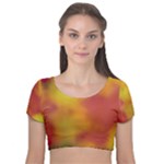 Flower Abstract Velvet Short Sleeve Crop Top 