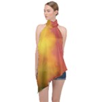 Flower Abstract Halter Asymmetric Satin Top