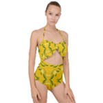 Floral folk damask pattern Fantasy flowers Floral geometric fantasy Scallop Top Cut Out Swimsuit