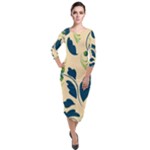 Folk flowers print Floral pattern Ethnic art Quarter Sleeve Midi Velour Bodycon Dress