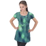 Green Vibrant Abstract Puff Sleeve Tunic Top