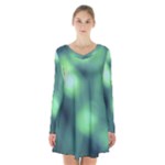 Green Vibrant Abstract Long Sleeve Velvet V-neck Dress
