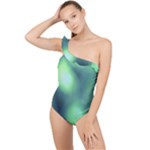 Green Vibrant Abstract Frilly One Shoulder Swimsuit