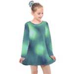 Green Vibrant Abstract Kids  Long Sleeve Dress
