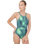 Green Vibrant Abstract High Neck One Piece Swimsuit