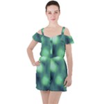 Green Vibrant Abstract Ruffle Cut Out Chiffon Playsuit