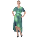 Green Vibrant Abstract Front Wrap High Low Dress